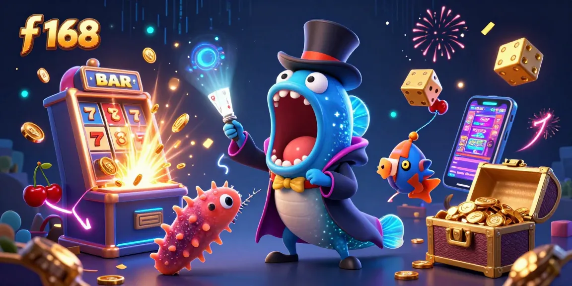 Experience thrilling action with f 168 as animated creatures perform magic tricks in a vibrant casino scene.
