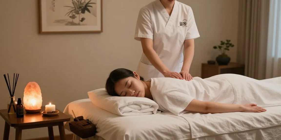 길동출장마사지 세션을 준비하는 마사지사와 편안한 마사지룸의 모습