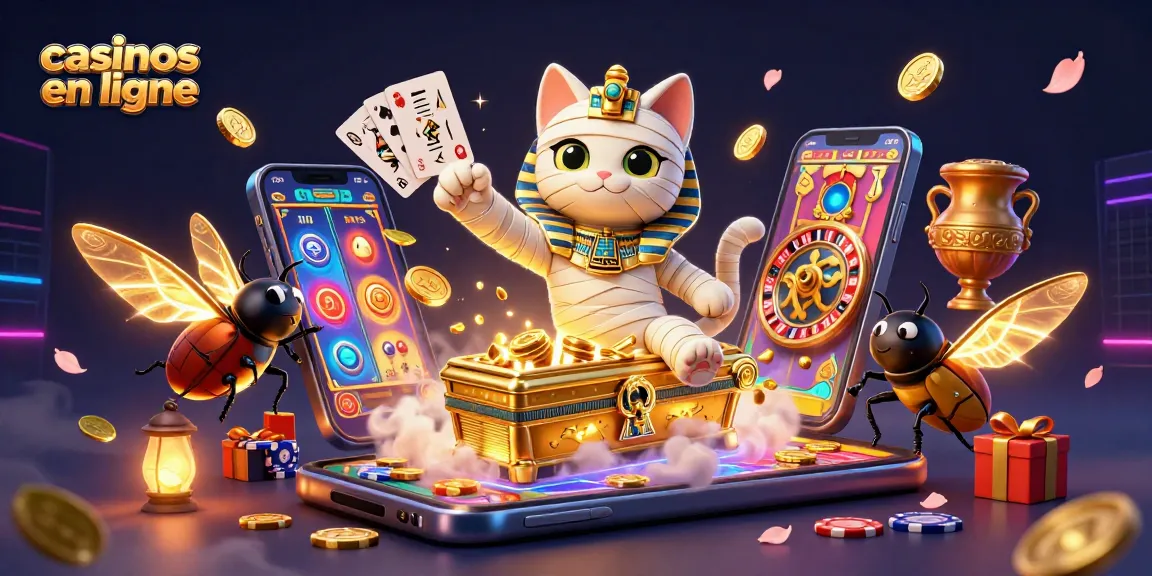 Jouez aux casinos en ligne avec un chat momie égyptien dans un univers de casino animé.