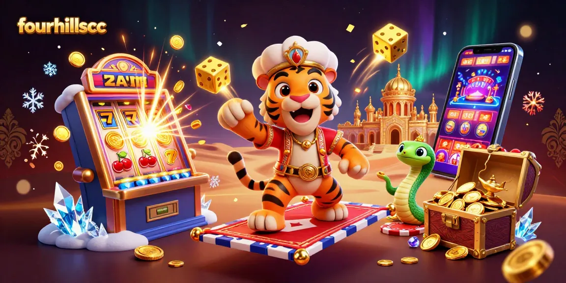 Experience the thrill of fourhillscc with 3D casino illustrations full of vibrant colors and dynamic game elements.