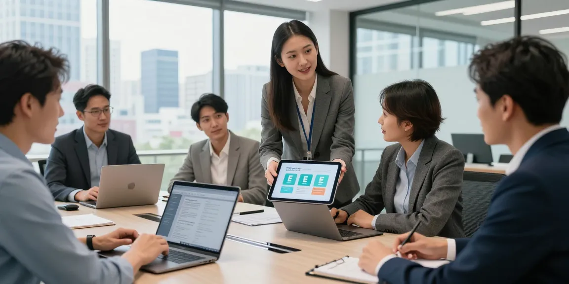 EE vs Three business plans comparison in a modern office setting with professionals collaborating.