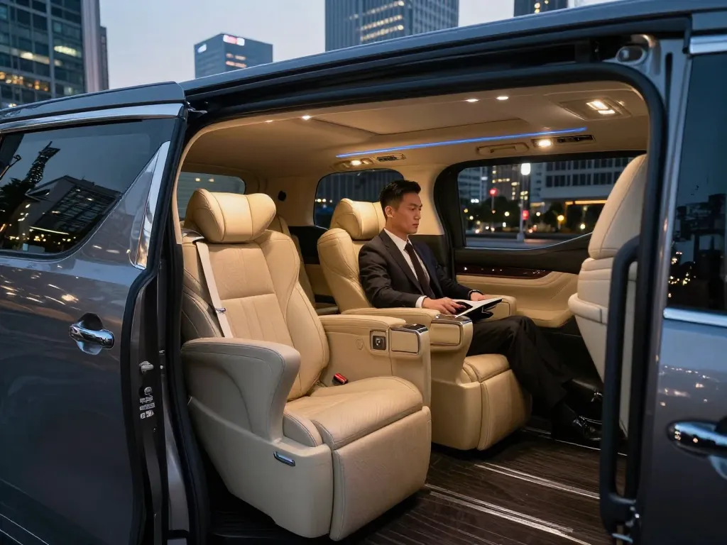 Trải nghiệm sự sang trọng với cho thuê xe Toyota Alphard trong bối cảnh thành phố, thể hiện sự thanh lịch và thoải mái.