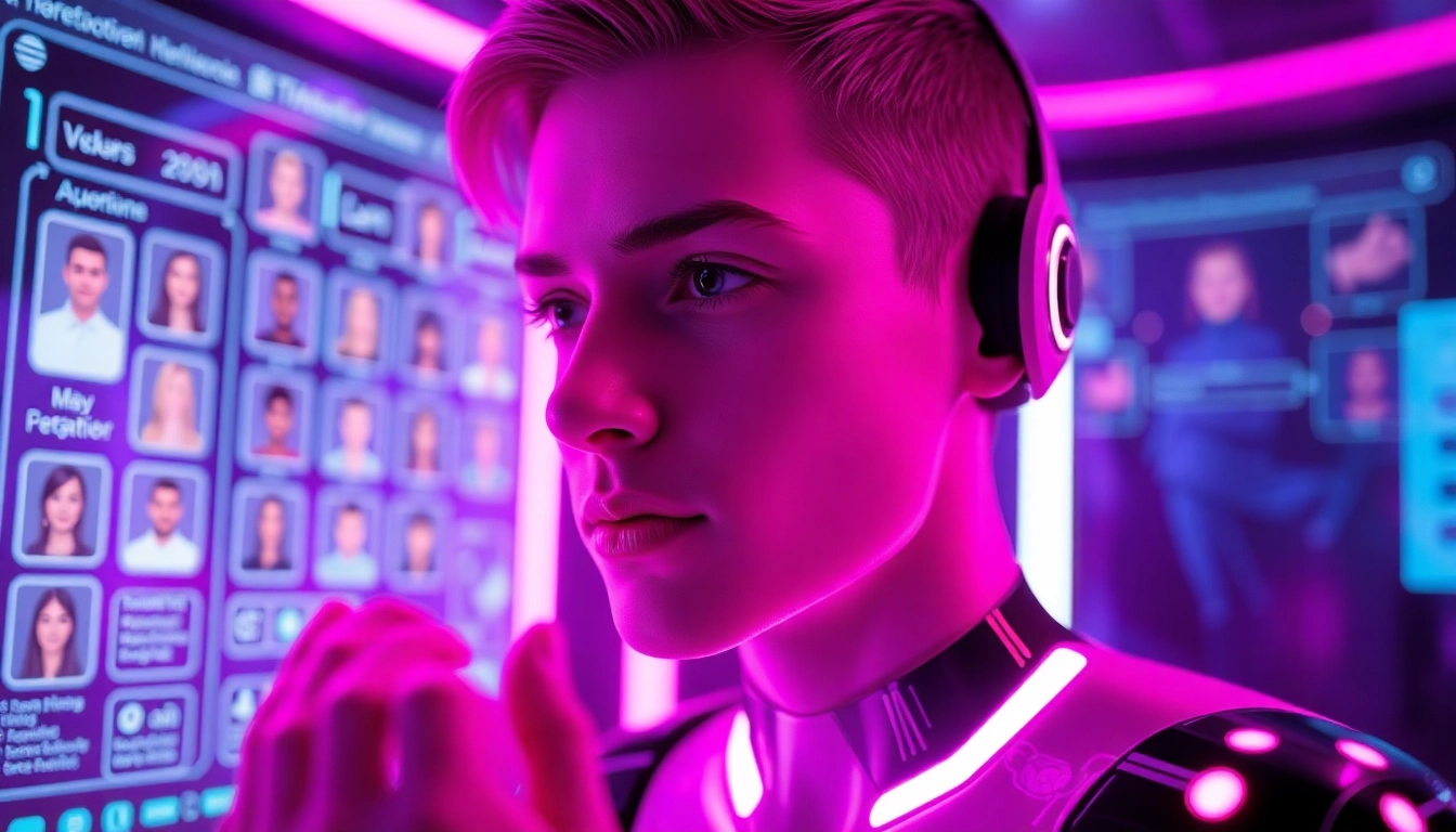 Engaging scene showcasing the best nsfw ai chatbots with a futuristic interface and user interaction.
