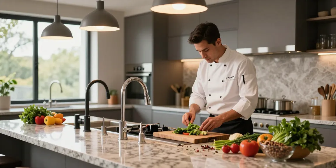 Elegant kitchen faucets showcased in a modern cooking environment with fresh ingredients.