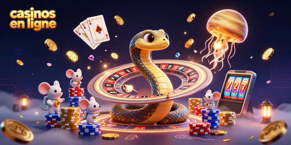 Découvrez l'animation fascinante des casinos en ligne avec un serpent de Saturne et des astronautes pariant!