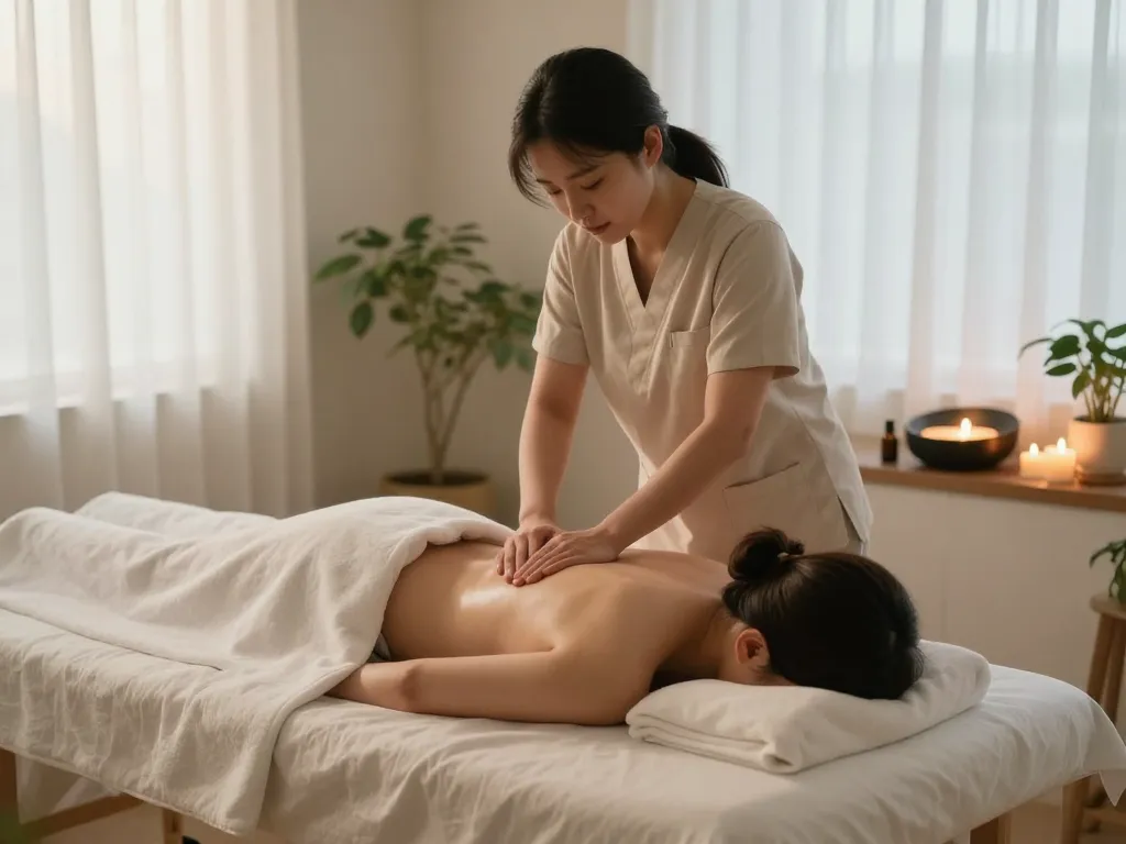 평화로운 치료실에서 역삼동마사지 중의 휴식.