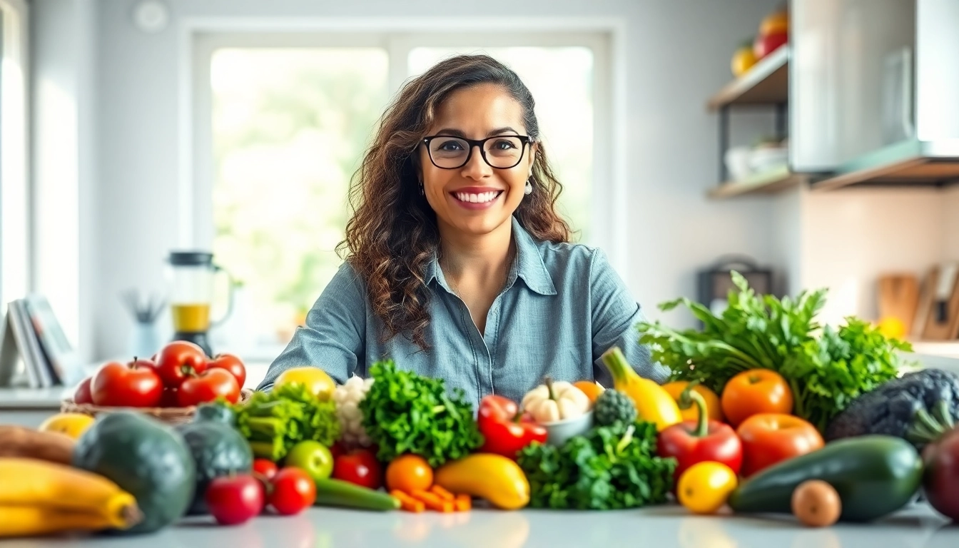 Promoting health through vibrant fruits and vegetables in a modern kitchen.