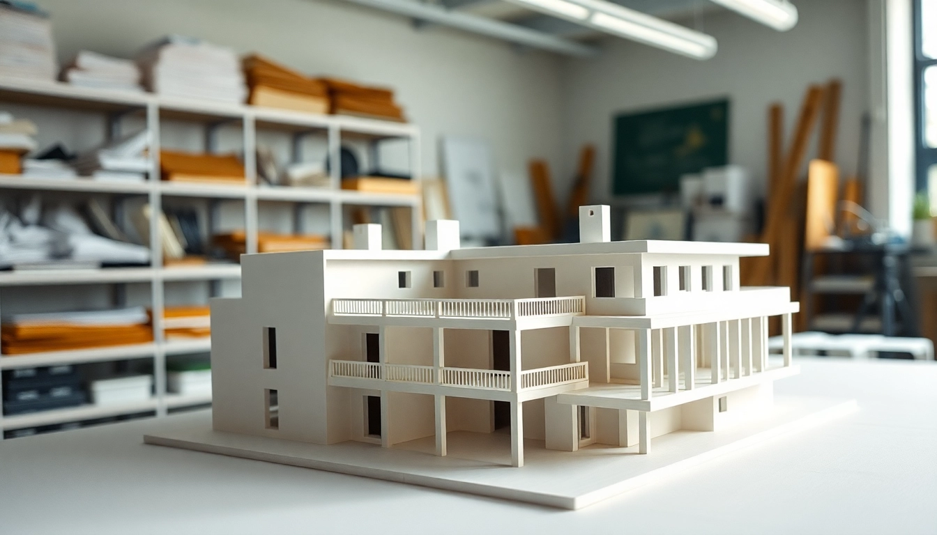 Architekturmodellbau Bielefeld: Detailreiche Modellansicht in einem modernen Designstudio.