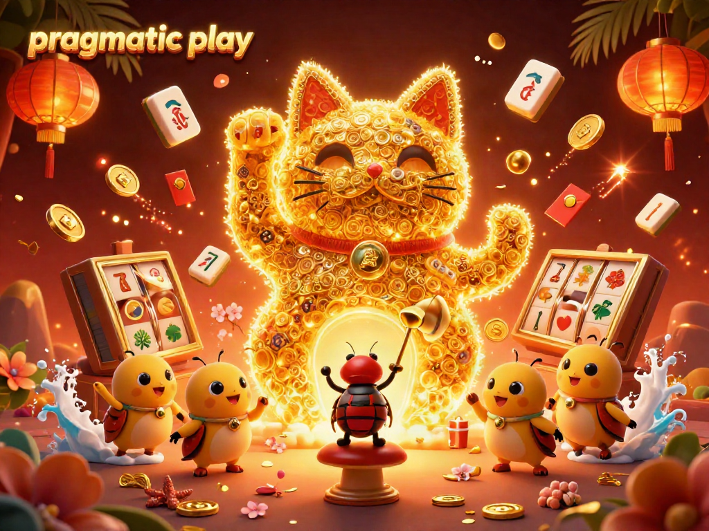 Engage with a vibrant 3D illustration of pragmatiac play featuring a lucky cat and casino symbols.