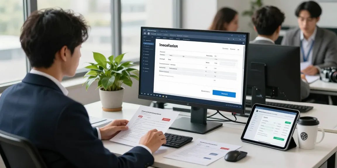 Detect fraud invoice using advanced AI software in a modern office environment.