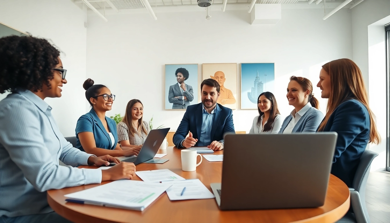 Engage diverse professionals to hire account executives effectively in a modern office.