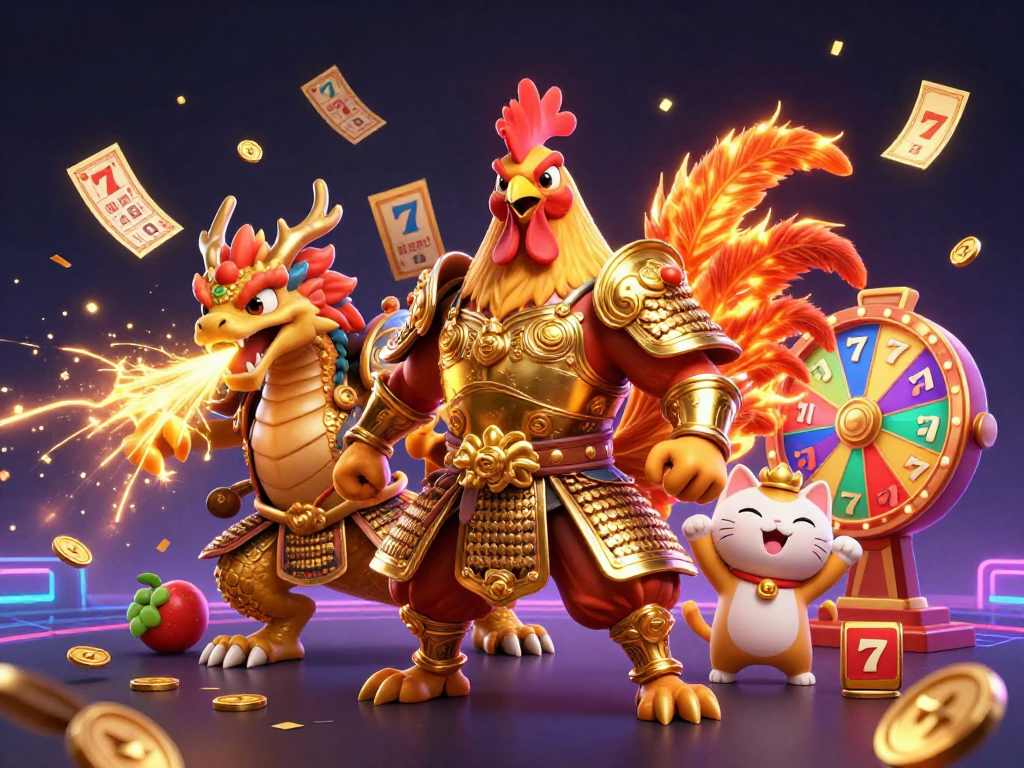 Engage with the exciting slot bonus 100 and win big with vibrant cartoon warriors amidst dazzling casino elements.
