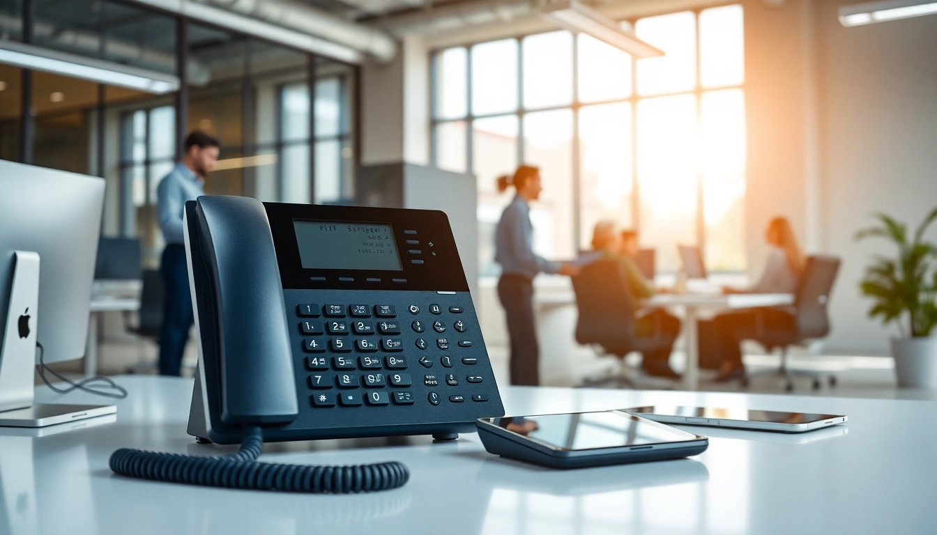 Explore the features of a VoIP phone system UK in a vibrant professional office setting.