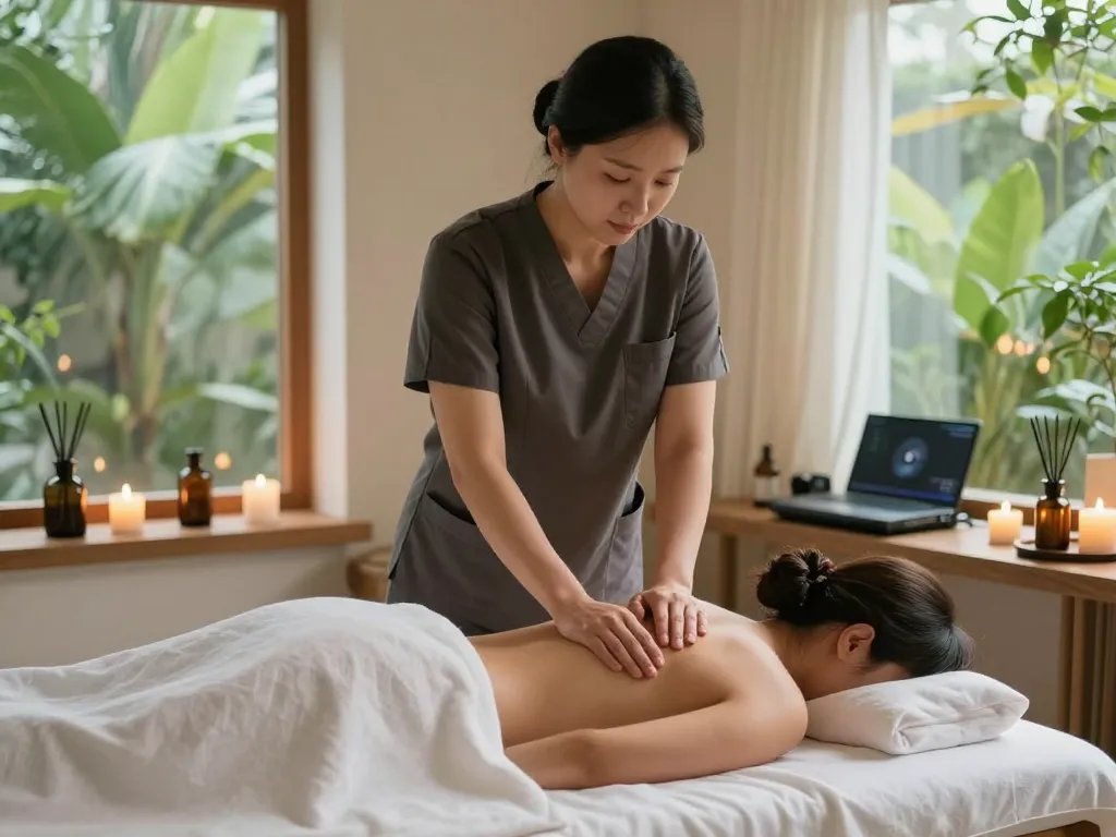 Experience the best 강남스웨디시 massage in a tranquil spa environment with soothing light and professional therapist.