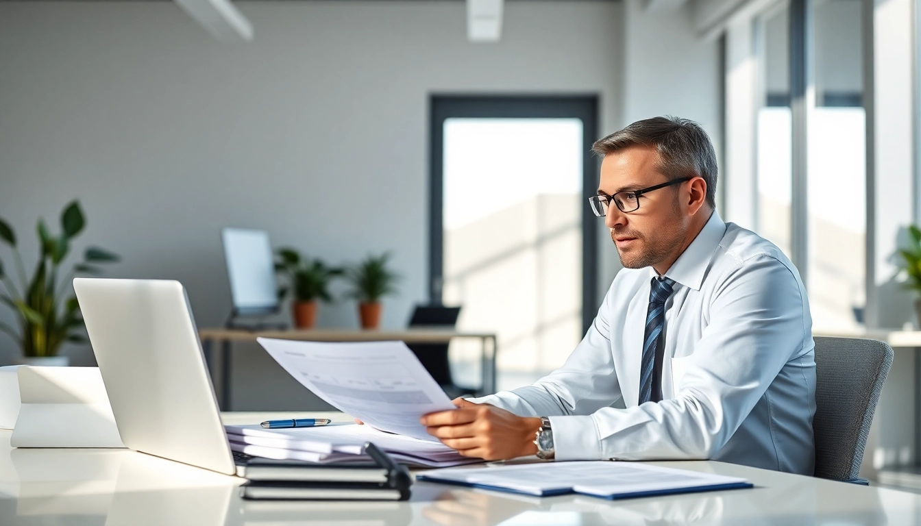 Consultant examining Registration and certification in Federal databases for federal contracts in a professional office.