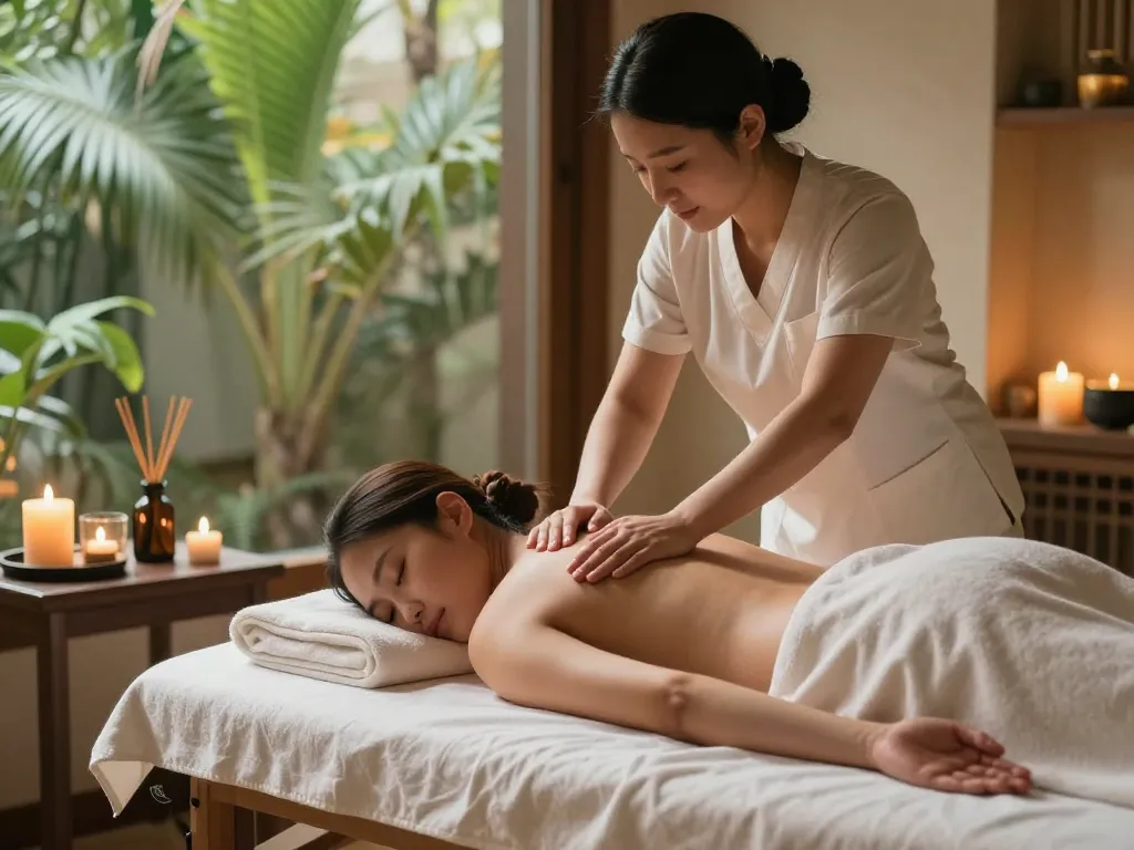 부전동마사지 in a serene spa setting with soothing atmosphere and professional therapist