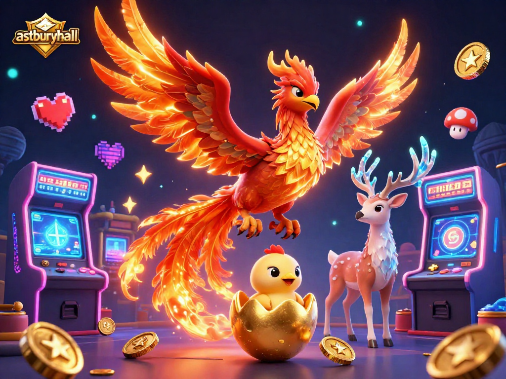 Engage with the thrilling atmosphere of astburyhall as a fiery phoenix hatches amidst vibrant casino elements.