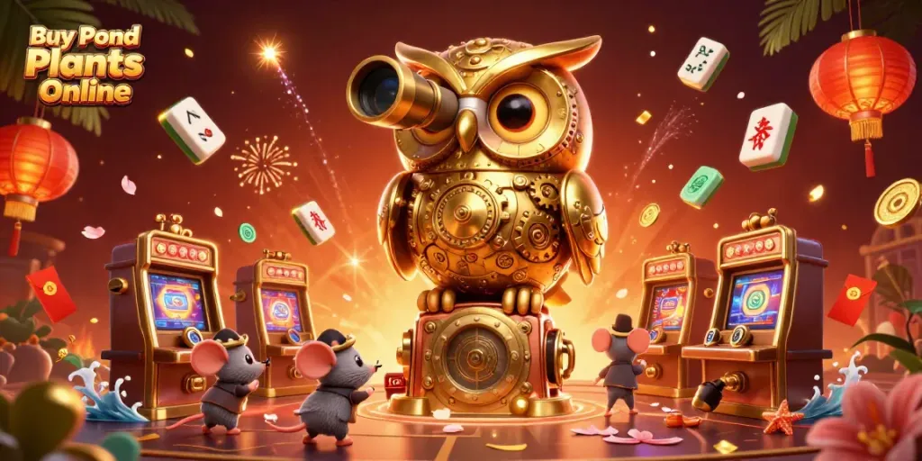 Buy Pond Plants Online while enjoying a vibrant casino scene filled with characters and elements.