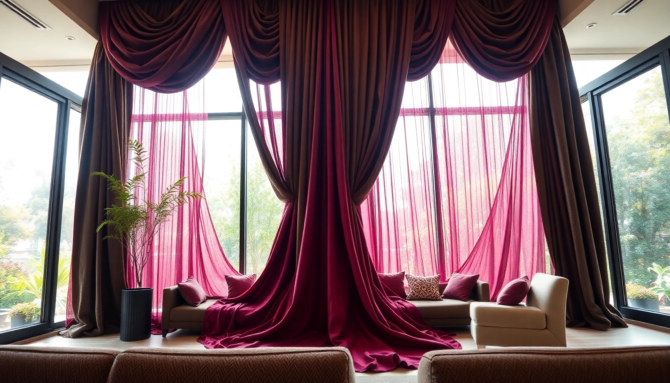 Elegantly draped gordijnstof in a stylish interior, enhancing luxury.