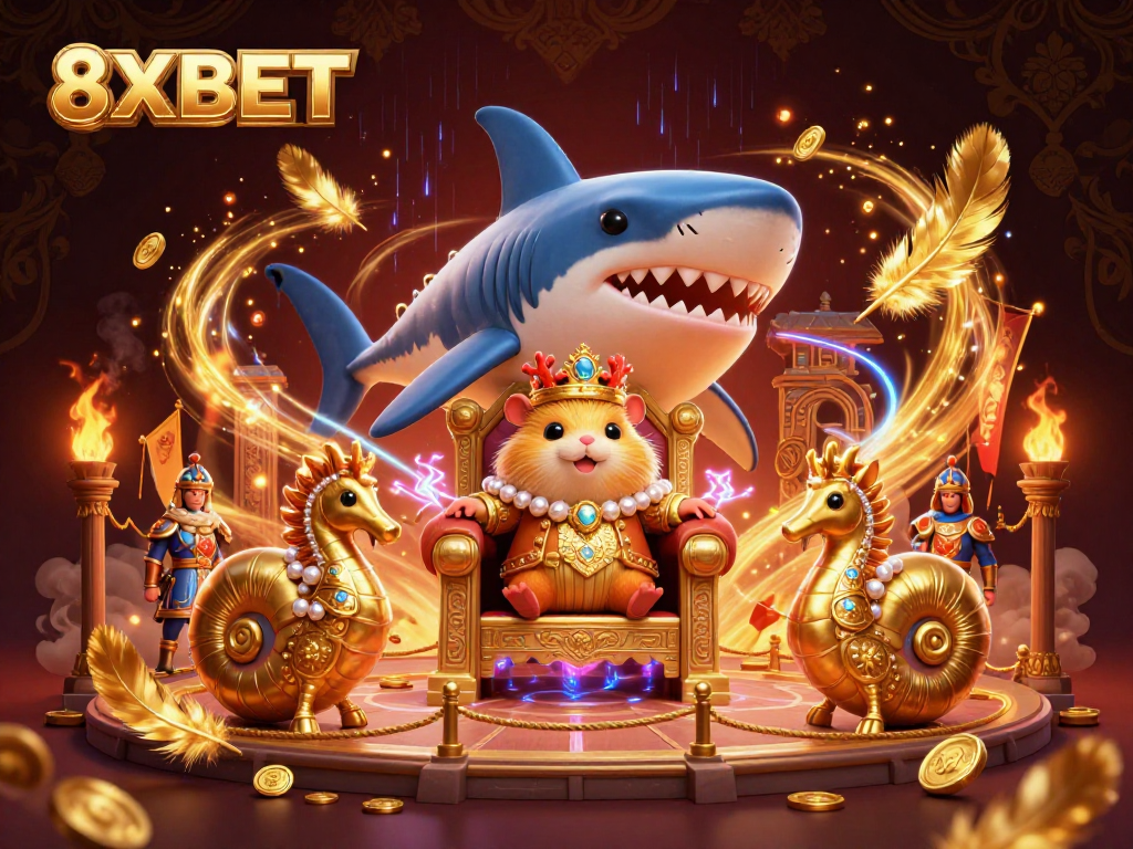 8XBET enthralls players in a colorful casino realm with dynamic characters and vibrant energy.