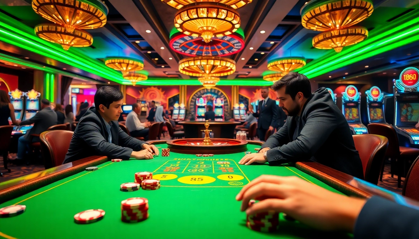 Playing high-stakes poker at Tk88 casino with vibrant chips and intense excitement.