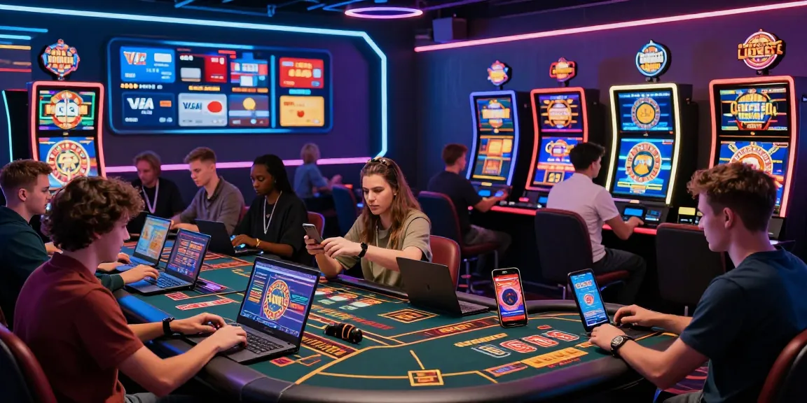 Engaging casino atmosphere at spinysoft.co.uk with players enjoying online games, highlighting credit card payment options.