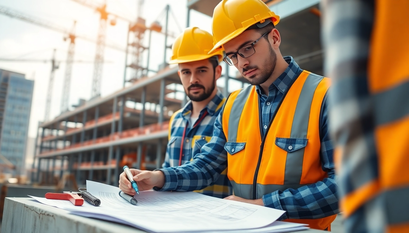 Construction apprenticeship in progress as an apprentice collaborates with a mentor on site.