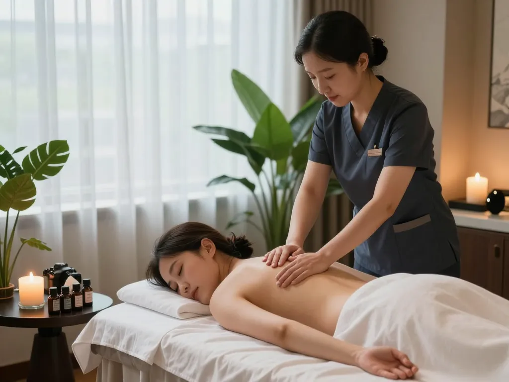 Experience the tranquility of 인천 출장마사지 with a professional therapist in a serene hotel setting.