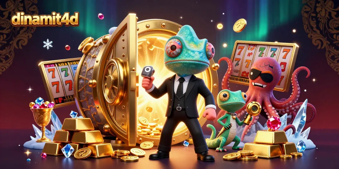 Activate your luck with dinamit4d as vibrant cartoon characters gamble amidst treasure and jackpots.