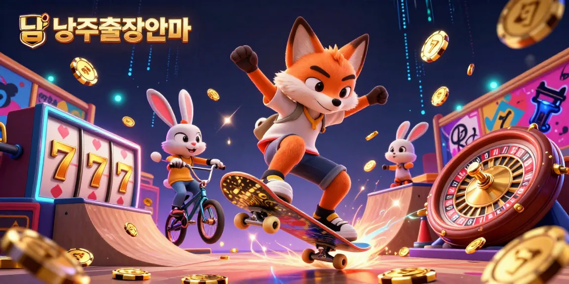 Namyangju출장안마 brings excitement with a 3D cartoon fox and rabbit in a vibrant casino scene.