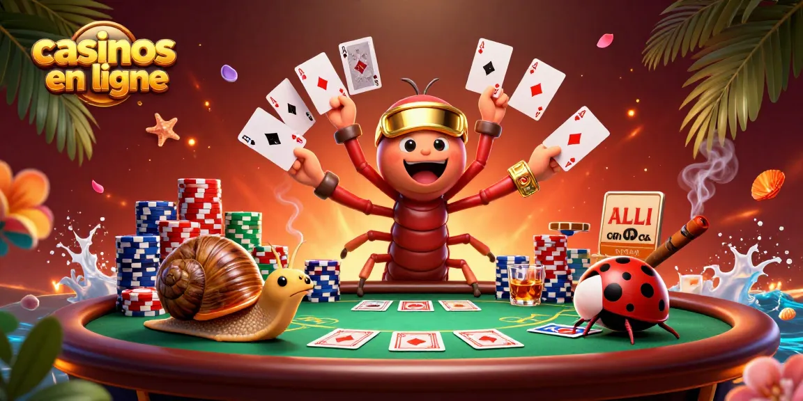 Jeu de casinos en ligne avec un croupier millipède et des jetons colorés dynamiques.