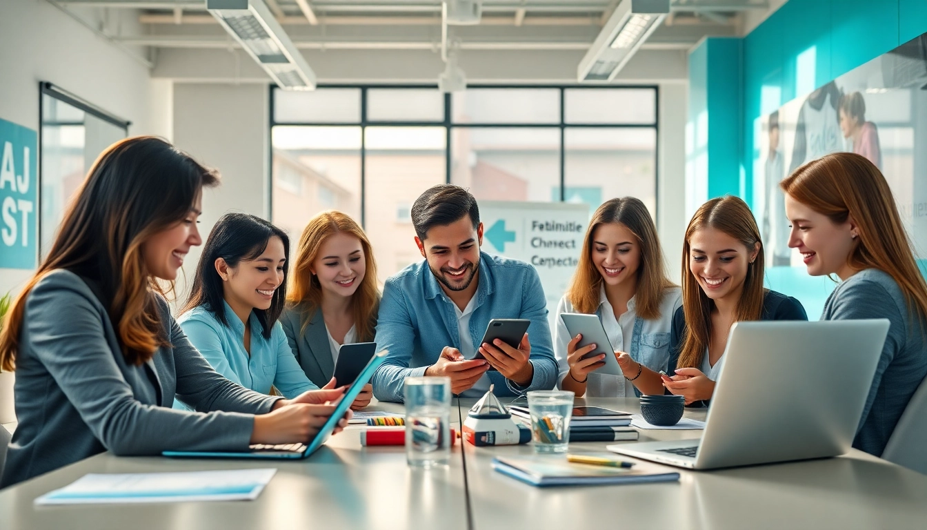 Social media marketing edmonton team collaborating in a modern office environment.