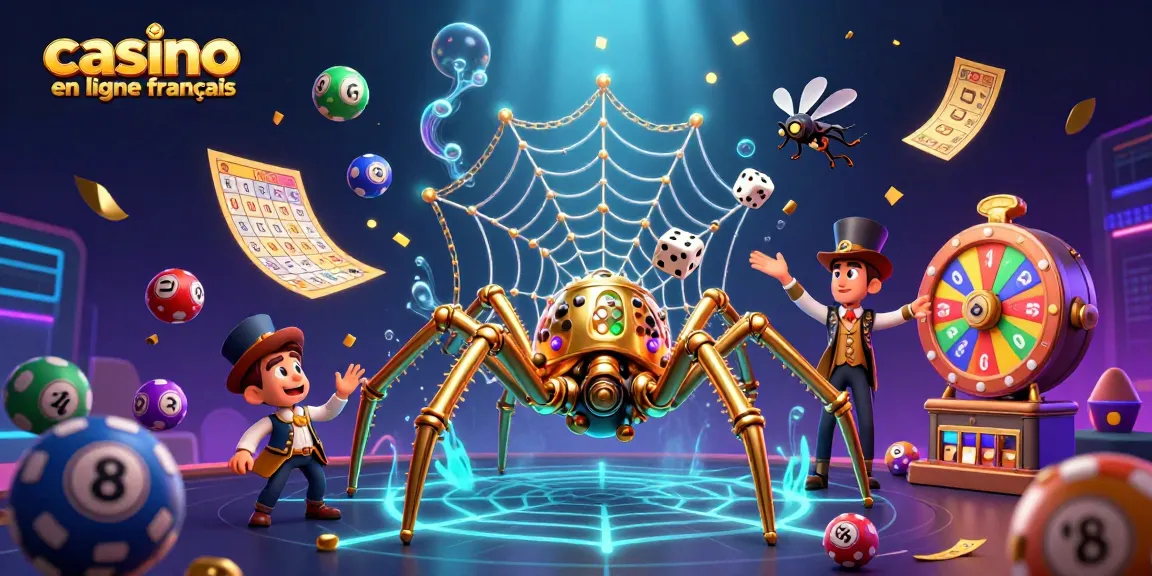 Faites tourner des jeux captivants sur un casino en ligne français avec une scène festive, combinant spider doré et araignée victorienne.