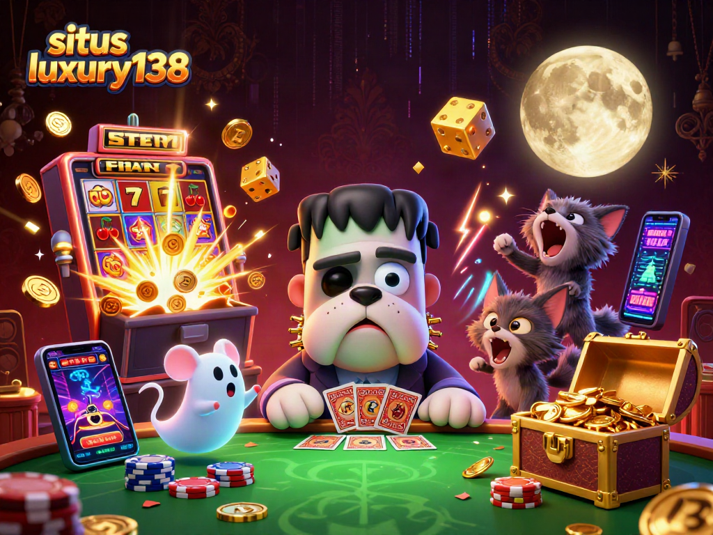 Melihat situs luxury138 dengan jackpot mengesankan dan karakter menarik dalam ilustrasi 3D.