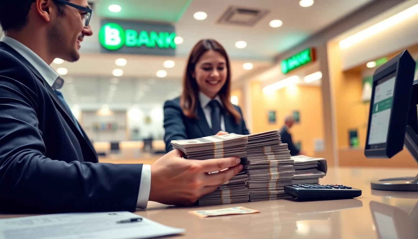 Proses slot deposit 10000 di bank dengan petugas dan nasabah berinteraksi.