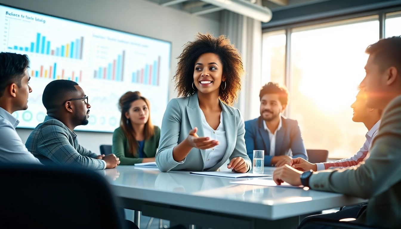 Engaging business growth insights in a vibrant meeting with a diverse group of entrepreneurs.