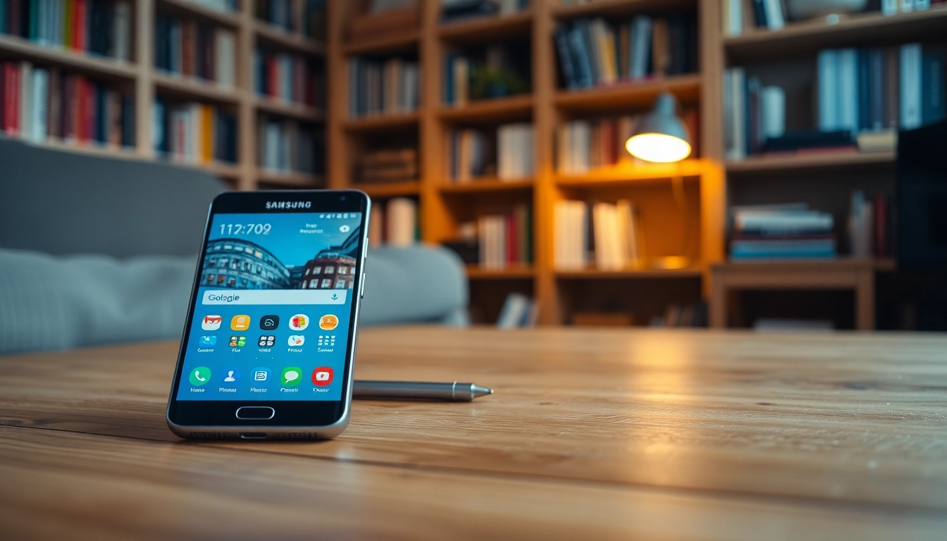Użytkowanie Samsung Galaxy w domowej atmosferze, oświetlonym ciepłym światłem.