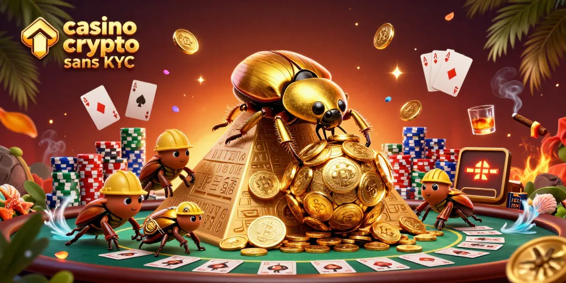 Jouer au casino crypto sans KYC avec des coccinelles dorées gagnantes et des pièces de monnaie.