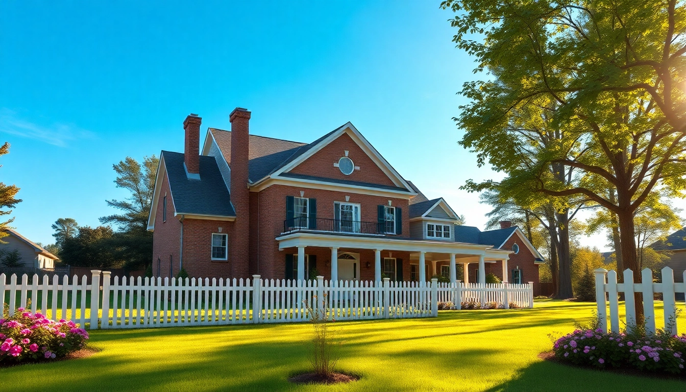 Stunning colonial home build with elegant façade in a sunlit suburban setting.