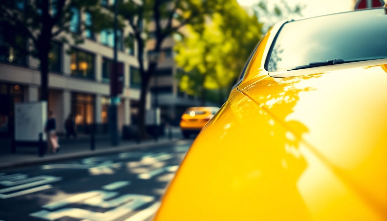 Catch a glimpse of a West Bridgford Taxi navigating a vibrant city street.