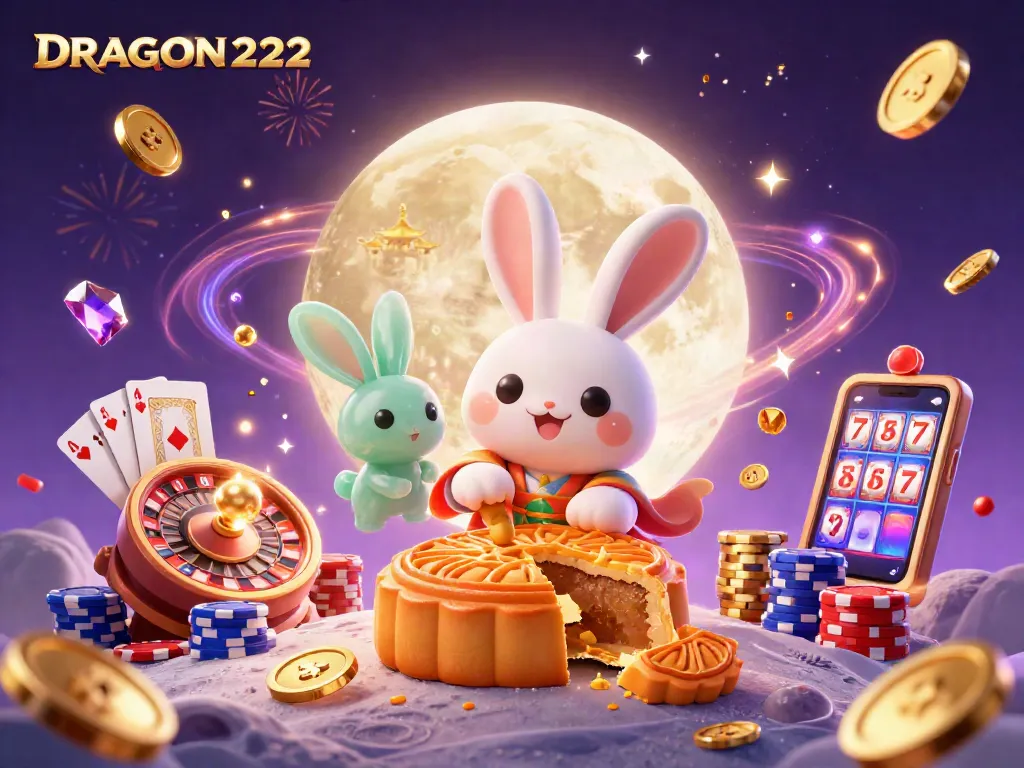 Experience thrilling gameplay with DRAGON222 as playful rabbits reveal poker chips amidst a festive atmosphere.