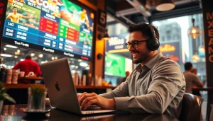 Engaged bettor exploring the best sports betting sites Mexico while enjoying a lively urban atmosphere.