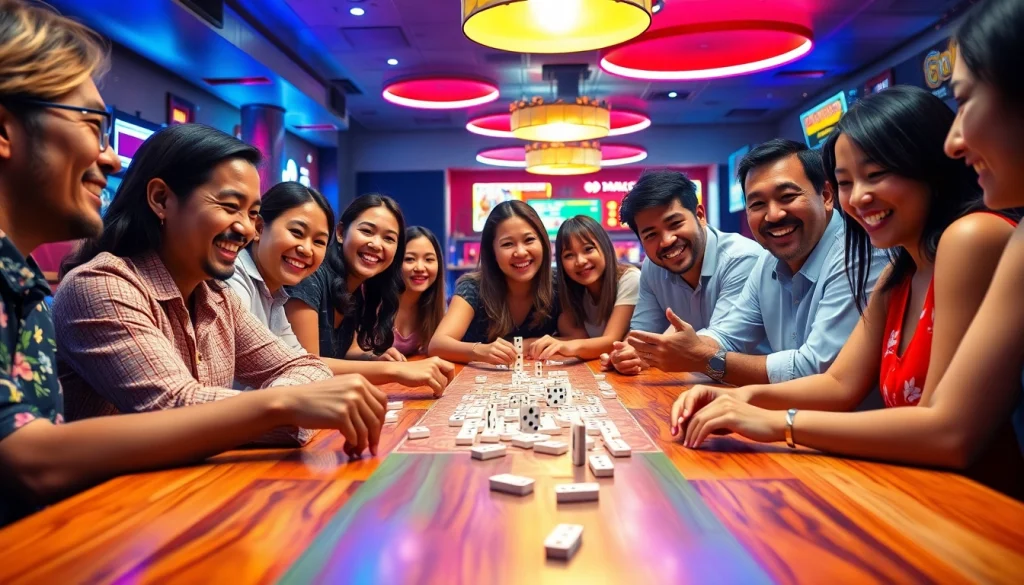 Nikmati keseruan bermain link domino88 game dalam sesi permainan seru di sekitar meja yang penuh warna.