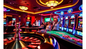 KJC AC 3 casino scene featuring roulette, poker tables, and slot machines.