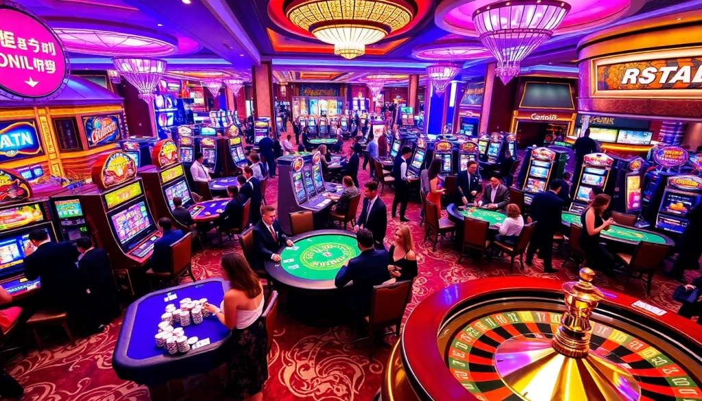 Casino gaming scene featuring KJC brand elements, showcasing vibrant tables and exciting players.