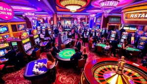 Casino gaming scene featuring KJC brand elements, showcasing vibrant tables and exciting players.