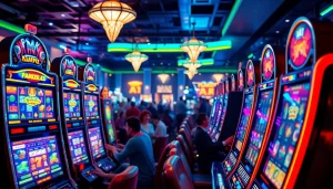 Menangkan permainan pakde4d slot di mesin slot yang ramai dengan cahaya warna-warni.