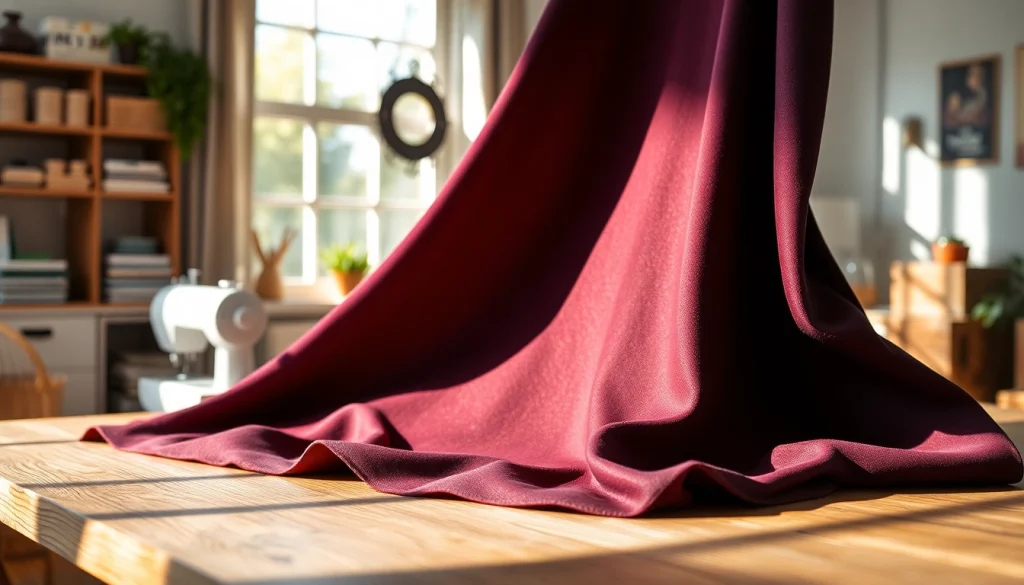 Punta di Roma stof op een houten naaitafel in een lichte, inspirerende ruimte.