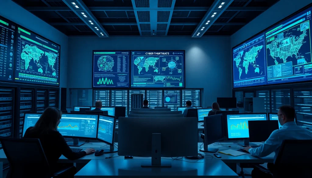 Cyber Threat Protection Tampa office featuring professionals monitoring cybersecurity activities.