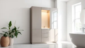 Eleganter sonni Spiegelschrank mit modernen LED-Lichtern in einem stilvollen Badezimmer.